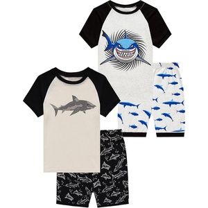 image:imageFamily Feeling Boys Summer Pajamas Sets Short 100 Cotton Pjs4 Piecegreyshark