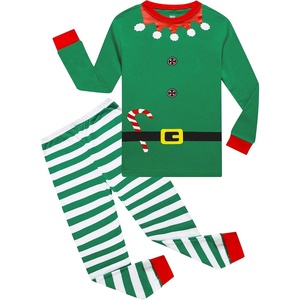 image:imageFamily Feeling Striped Boys Girls 2 Piece Christmas Pajamas Set 100 Cotton PjsElfGreen6016