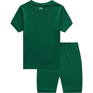 image:imageFamily Feeling Boys Girls Kids Pajamas Solid Colors 2 Piece Summer Pajama Short Sets 100 Cotton Toddler Dark Green Size 4T
